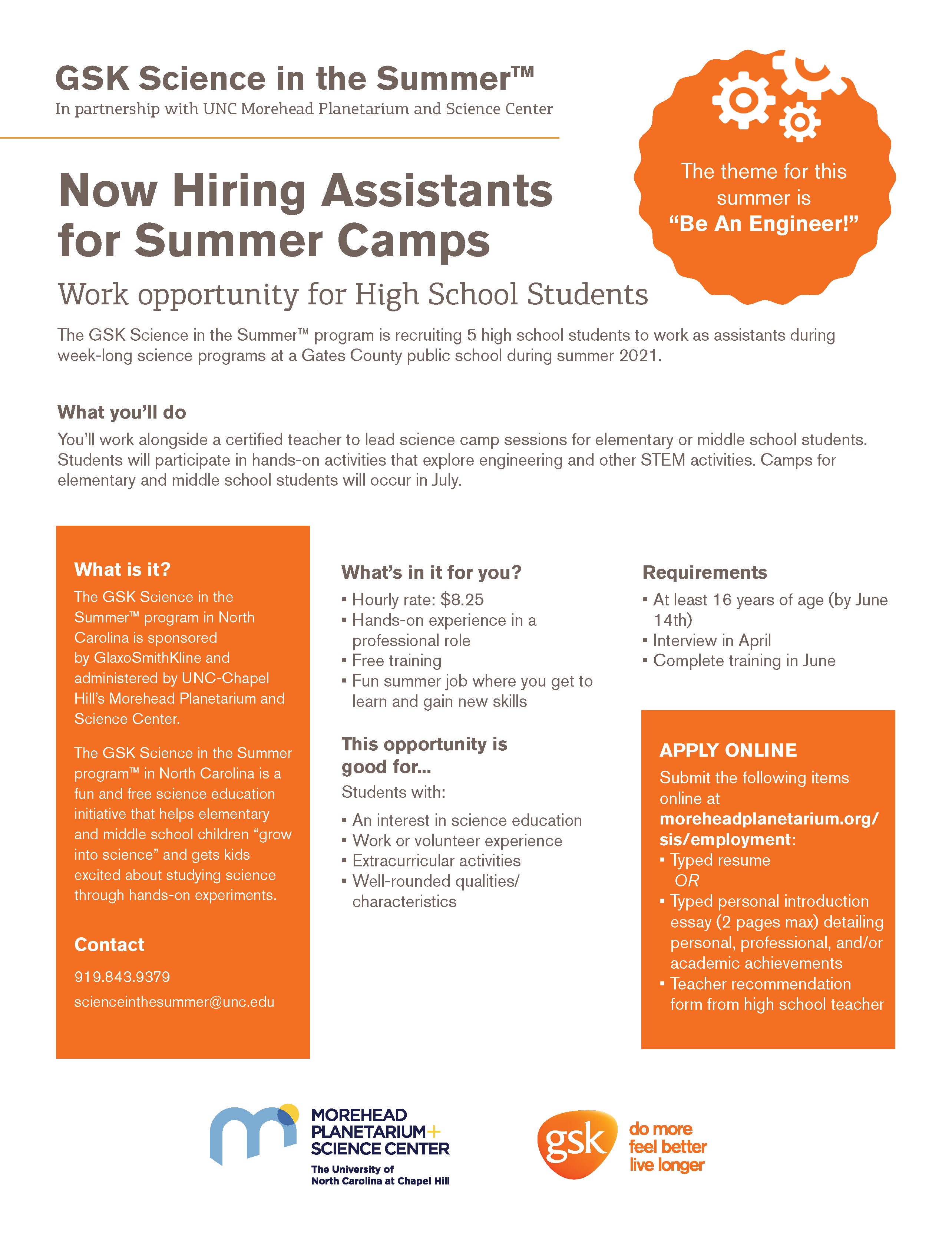GSK Science in the Summer Employment Opportunities in Gates County